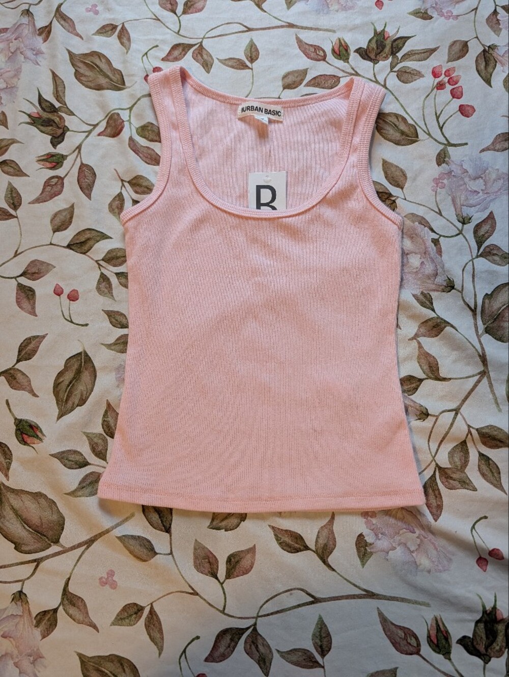 Ribbed Pink Tank Top - Women's Sleeveless Scoop Neck
